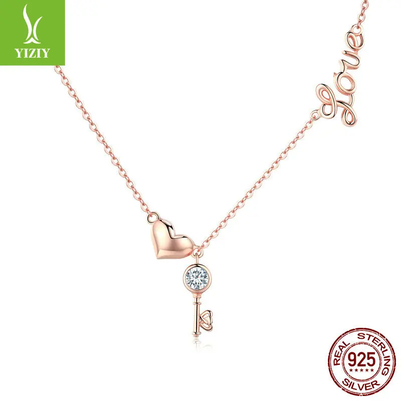 

Necklace Women's Fine Silver New Style Heart Spoon S925 Fine Silver Korean-style Fashion Electroplated Rose Gold Diamond Set Zir