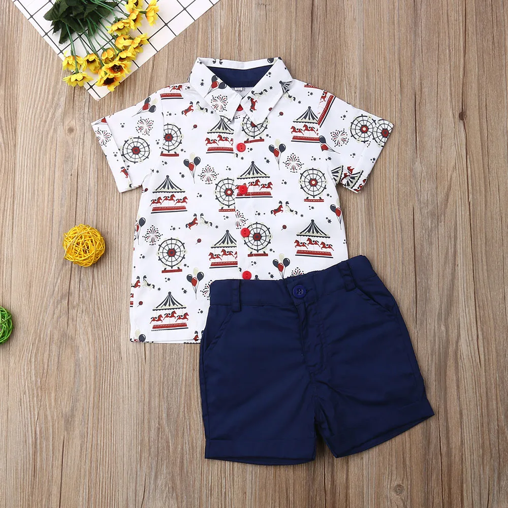 L9587blue Hello Enjoy/детская одежда Комплекты для активных мальчиков летние рубашки с короткими рукавами и цветочным принтом+ шорты, костюмы, штаны Одежда из 2 предметов для детей, спорт костюм мальчик - Цвет: L9587blue