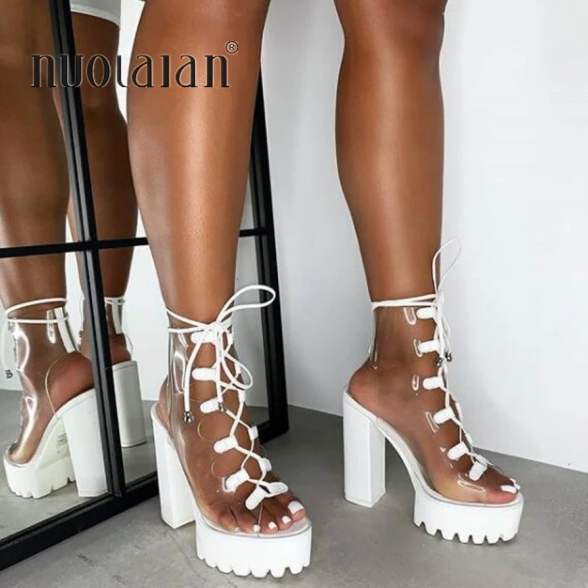 Новые женские ботинки на платформе толстая подошва Мода сексуальный искусственная кожа из ПВХ со шнуровкой шоу; красивые ботинки; обувь для ночных клубов; обувь; женские ботинки