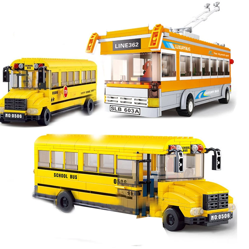 

City Vehicles Compatible Legoingly Friends School Bus Station Stop Car Truck Model Building Blocks kits Bricks Toys For Children