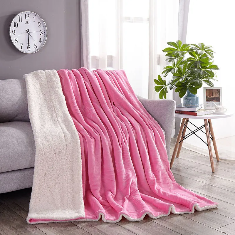 Однотонное розовое кашемировое одеяло из овечьей шерсти, толстое фланелевое одеяло для кровати, зимнее пушистое одеяло, покрывало, пушистое Флисовое одеяло - Цвет: 8