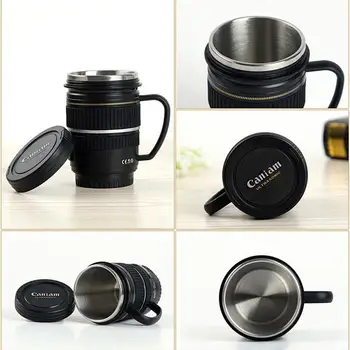 

1 Pcs 200ml Coffee Mugs Simple Lens Camera Cup Coffee Cup Small Mug Stainless Steel Thermos Cup With Lid For Home Office Gifts