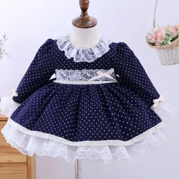 

Baby girl Spanish lolita velvet polka dot Princess dress kids lace stitching Christmas party ball gown dress