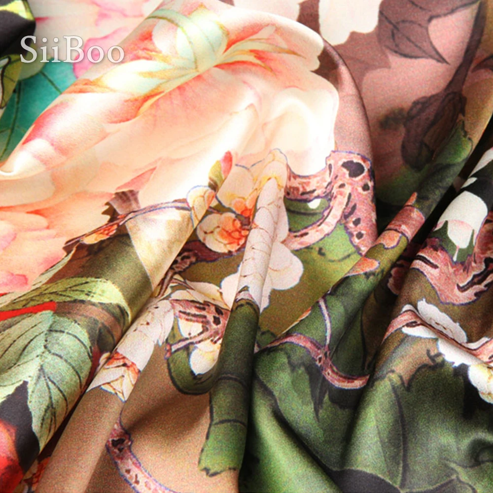 Коричневая пасторальная Цветочная позиционная печать спандекс шелковая ткань