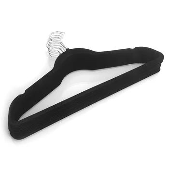 

10pcs 45*0.5*24.5 Plastic Flocking Clothes Hangers Black