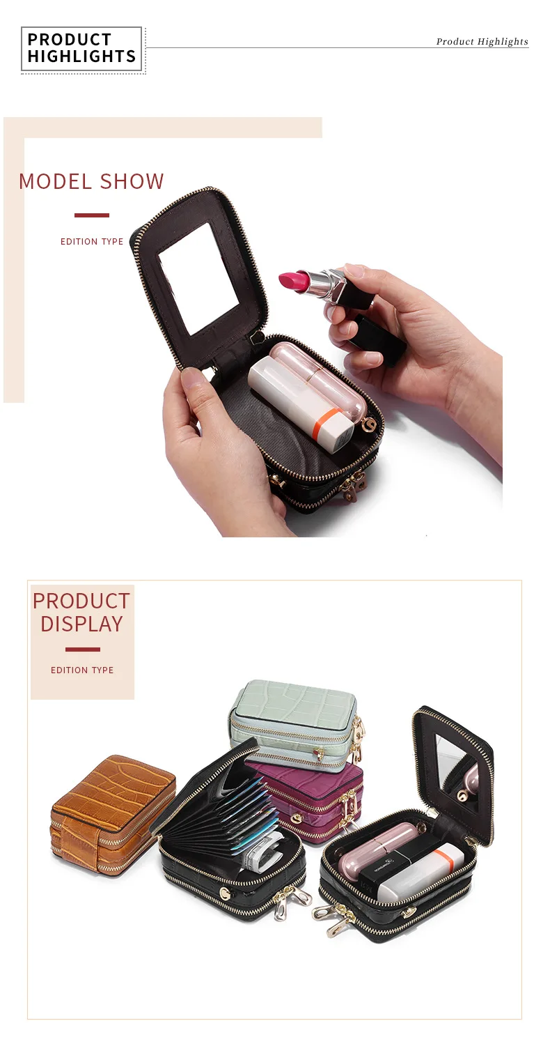 WESTCREEK брендовый кожаный чехол для помады, косметичка с зеркалом, косметичка с цепочкой, мини сумки для карт через плечо для женщин