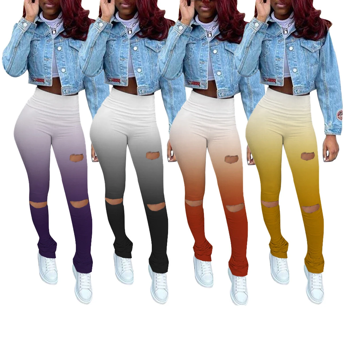 

Women Pants Ladies Long Running High Waist Flared Trousers Gradient Stretchy Workout Hollow Design Wide Waist Band Pants