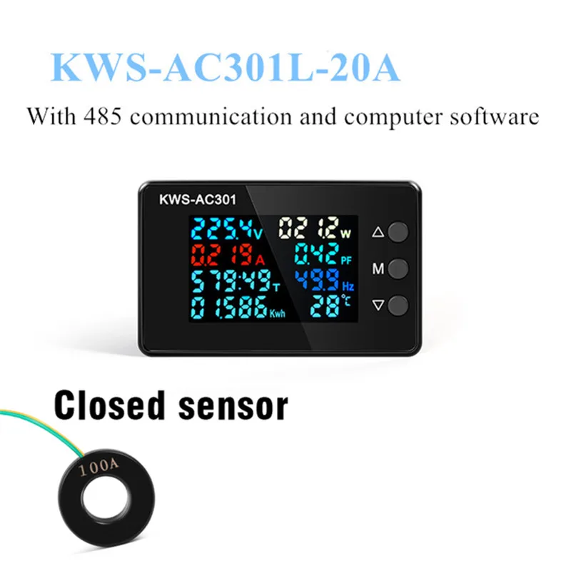 fuel flow meter KWS-AC301Voltage Voltmeter 8 in 1 AC Wattmeter 50-300V 0-100A Digital Ampermeter Electric Meter dedicated chip Power Detector digital ph meter Measurement & Analysis Tools