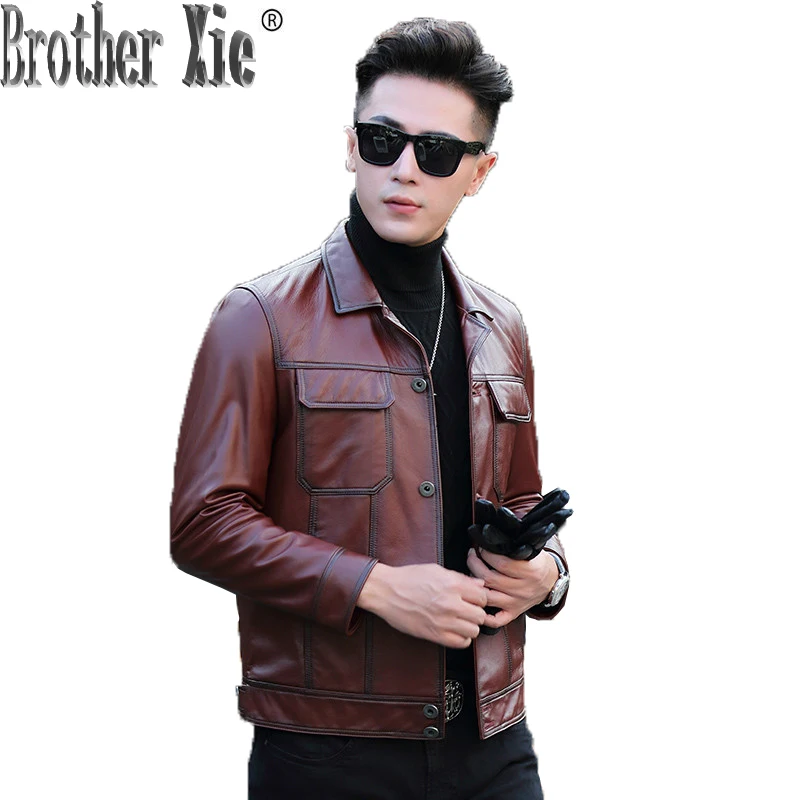 

Genuine Cow Leather Jacket Men Short Autumn Coat Mens Leather Jacket Motorcycle Cowhide Coat ML-DAF88005 KJ1186