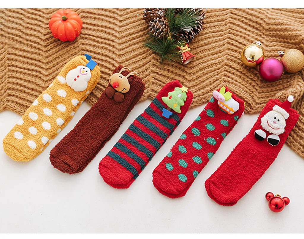 5 шт., женские носки-тапочки, теплые зимние носки для сна, домашние рождественские подарочные коробки, Мультяшные ковровые носки, 11,29