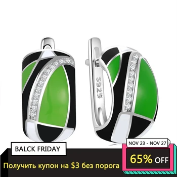 

Original 925 Sterling Silver Emerald classic color and Black Enamel Fine CZ Earrings for Women Luxury Party Jewelry Stud Earring