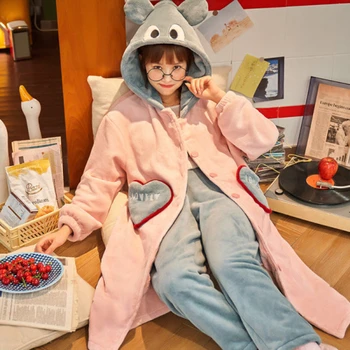 

New Caiyier pajamas women robe homewear warm pajamas thick coral fleece autumn and winter twopcs suit long nightgown sleepwears