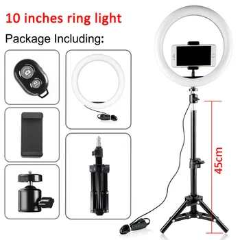 

6/8/10inch Mini LED Video Ring Light Lamp Dimmable 3 Modes USB Powered with Tripod B Phone Holder Remote for Broadcast Selfie