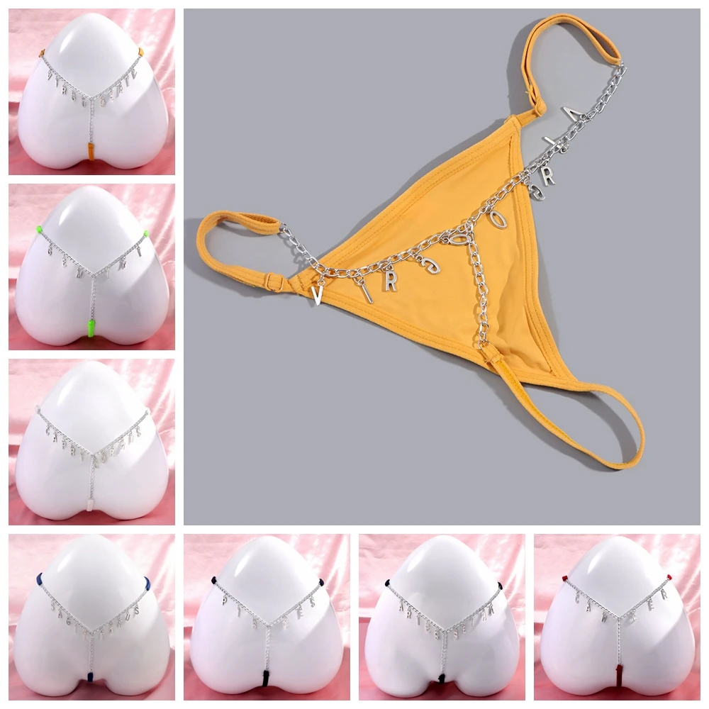 Tangas personalizados con joyería, ropa interior con letras de cristal,  Tanga, bragas traseras, joyería corporal Sexy, moda para mujer y Niña -  AliExpress