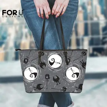 

FORUDESIGNS Shopping Bags For Female Fashion All-Match Waterproof The Nightmare Before Christmas Jack Printing Handbag Big Women