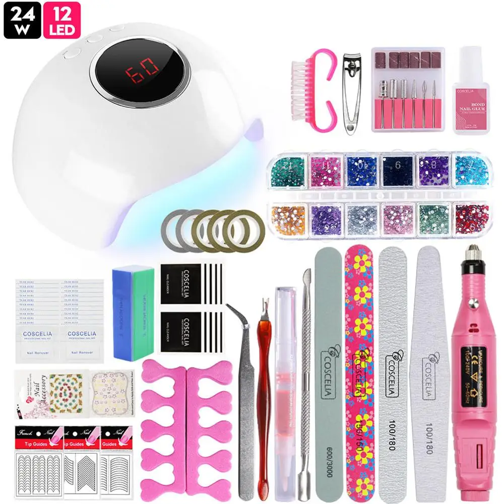 24W NO GEL SET COSCELIA 54 Вт лампа набор гель-лаков для ногтей инструменты для маникюра Набор для нейл-арта Полупостоянный УФ лак Инструменты для маникюра Набор для ногтей - Цвет: 24W NO GEL SET