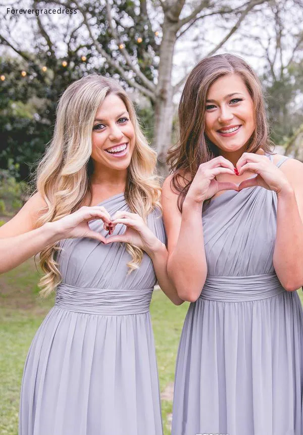 2018 New Chiffon Bridesmaid Dresses Elegant One Shoulder Pleats Long A Line Wedding Guest Dress Cheap Plus Size Country Maid of Honor Gowns  98 (4)