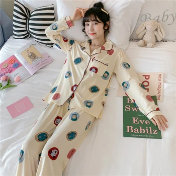 

2020 Autumn Winter New Women Pyjamas Long Tops Set Female Cotton Pajamas Set NightSuit Sleepwear Sets Long Pant Women Homewear