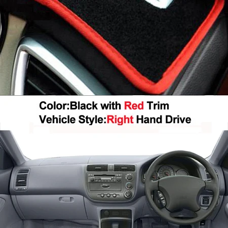 RHD Red Trim Автомобиль внутренняя приборной панели крышки тире коврик ковер накидка для Honda Civic Седан 2001 2002 2003 2004 2005 LHD RHD Авто приборной зонт - Название цвета: RHD Red Trim