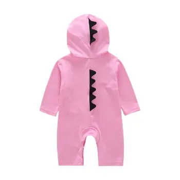 

2020 New 3D Dinosaur Costume Solid Pink Rompers Warm Spring Autumn Cotton Rompers Newborn Cotton Tracksuit
