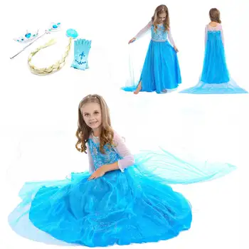 

Elza Princess Dress For Girl Party Birthday Gown Girls Snow Queen Elsa Dress up Costume Cosplay Elsa Fancy Clothing