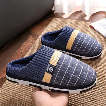 

Man slippers Lattice Fashion winter cotton Slippers men comfortable indoor Home slippers man soft TPR sole Pantuflas
