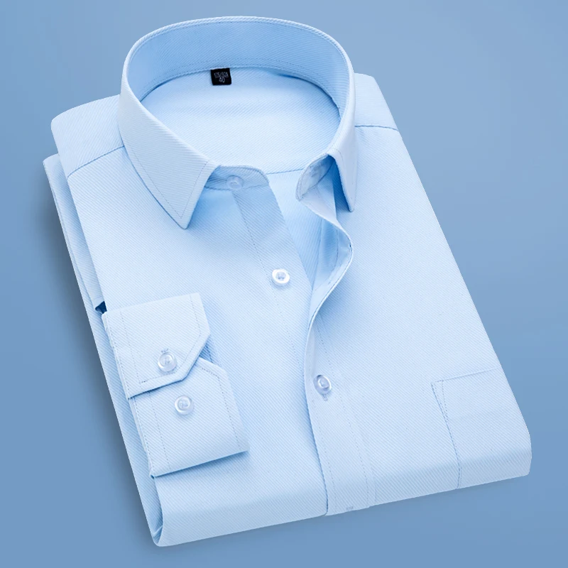 White Twill Cotton Shirt for Men Long Sleeve Single Breasted Square Collars Business Wedding Camisa Blue Pink Man Chemise S-5XL dress shirts men casual shirts