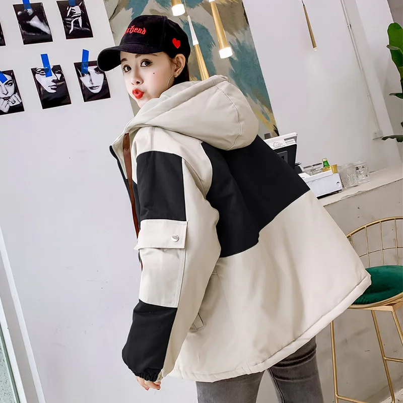 

Photo Shoot Harajuku BF Wave Hooded Mixed Colors Cotton-padded Clothes Winter INS Hong Kong Style Thick COUPLE'S down Coat Colle