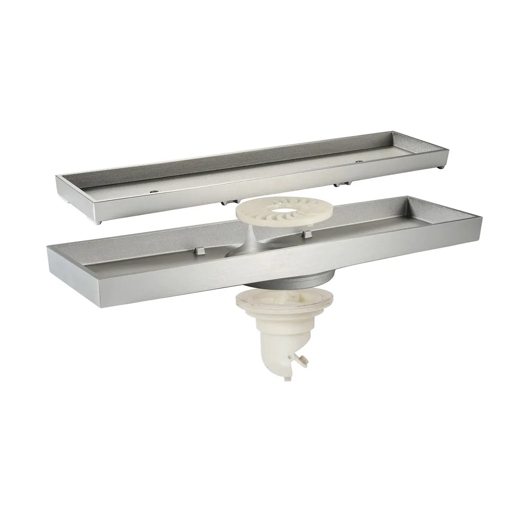 Description Picture 5 of itemBrushed 300*82mm brass bathroom floor drain rectangle shower room drainer Invisible Insert ceramic tile high quality copper