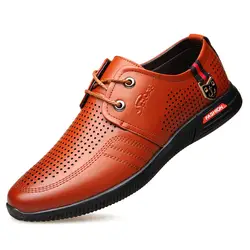 Кожаные мужские дышащие удобные летние однотонные туфли высокого качества в деловом стиле повседневные туфли черные коричневые мужские