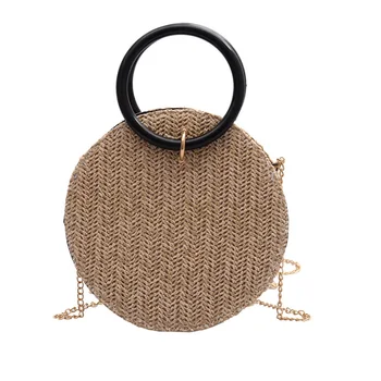 

Women Summer Elegant Wear-resistant Crossbody Bag Round Straw Boho Shoulder Bag Handbag Ladies Casual Circular Portable Bags