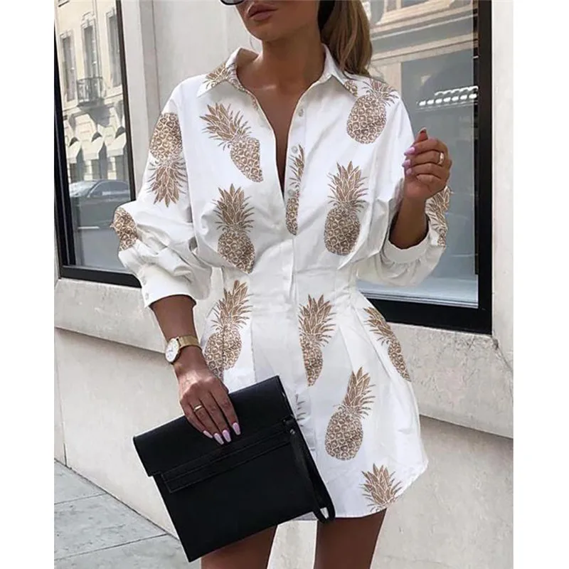 

New Spring Autumn Print Dress Women Long Sleeve Casual Loose Mini Dresses Female Vestido