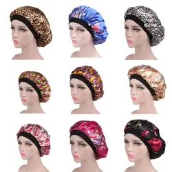 Женская атласная Цветочная широкая лента для волос, шапочка для сна, мусульманская шляпа, шапка для волос унисекс, мешковатый, оверсайз