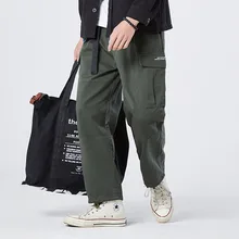 2019Spring And Autumn New Hong Kong Style Simple Solid Color Overalls Loose Casual Trousers Black / Khaki / Military Green M-3XL