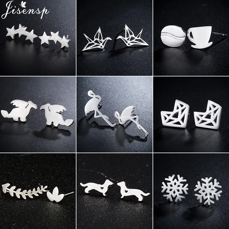 

Jisensp Trendy Animal Stud Earrings for Women Earings Fashion Jewelry Boho Simple Birds Star Leaf Earrings Christmas pendientes