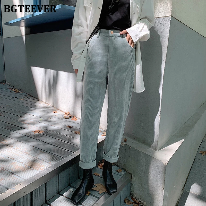 BGTEEVER Spring Autumn Women Corduroy Pants Fashion High Waist Female Straight Pants Streetwear Women Trousers Capris 2020 BGTEEVER Spring Autumn Women Corduroy Pants Fashion High Waist Female Straight Pants Streetwear Women Trousers Capris 2020