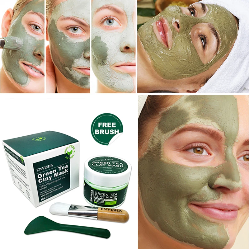 ENVISHA Green Tea Turmeric Pink Clay Facial Mask Cleansing Anti Acne Organic Oil Control Beauty Skin Care Moisturizing Whitening