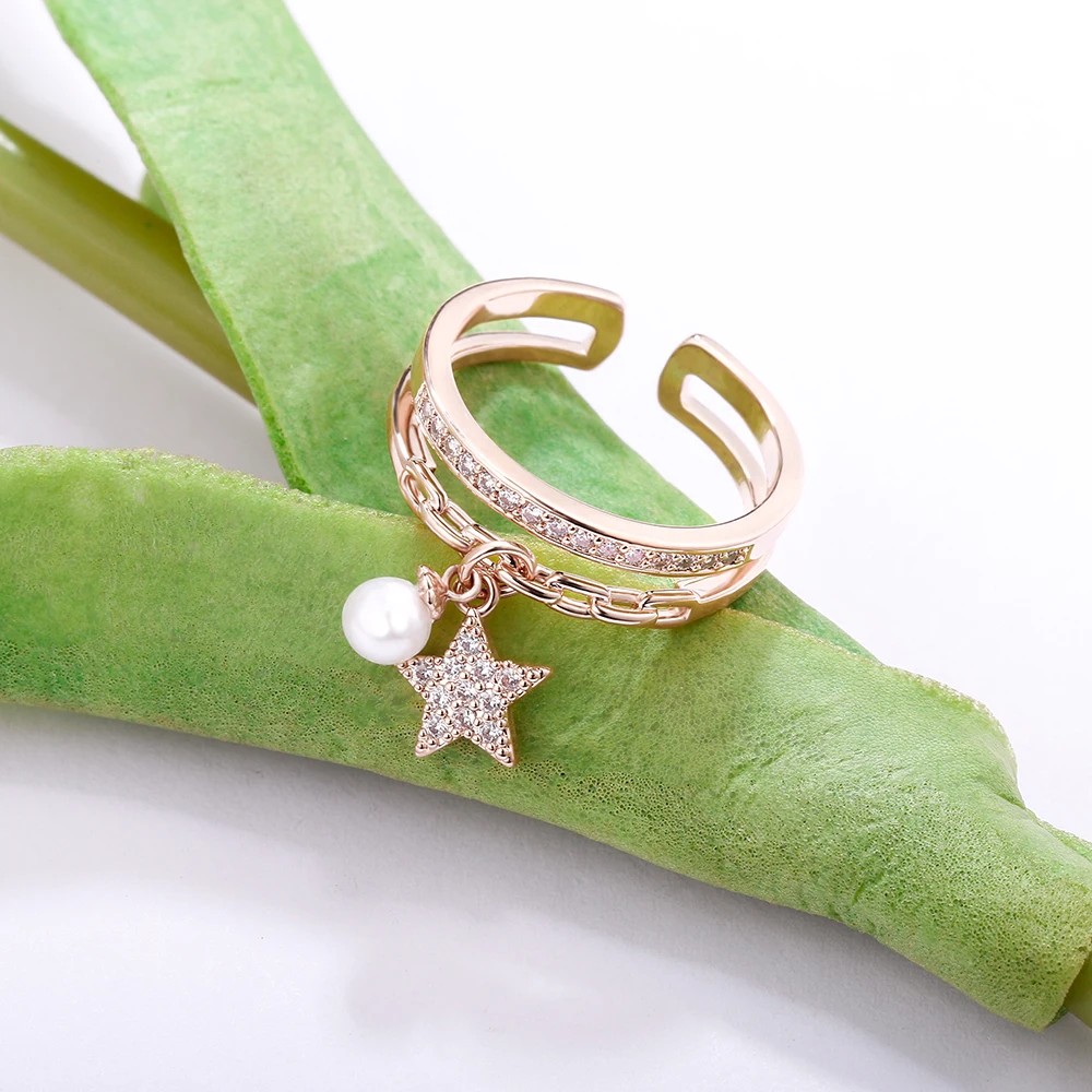 Gold Rings Fashion Rings Fashion Ring Finger Rings Metal Rings Pearl Finger Ring Gold Silver Color Ring For Women Classic Adjustable Size Plus Imitation Pearl CZ Star Pendant Elegant Jewelry Accessories