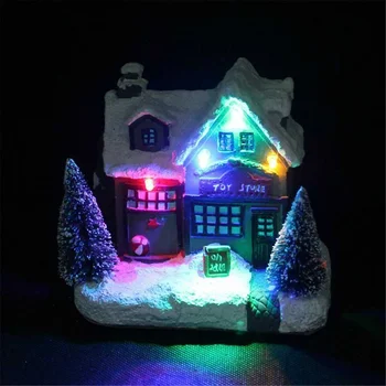 

LED Light Up Tiny Christmas Village House Resin Christmas Building House Gift Decor Christmas Pendant New Xmas Decoration