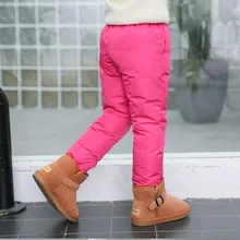 Детские Пуховые брюки с хлопковой подкладкой Утепленные зимние теплые штаны для мальчиков и девочек, стиль года, брюки большого мальчика