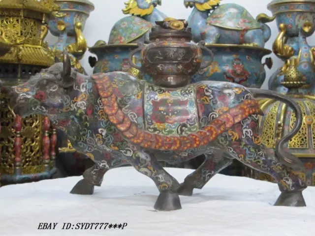 2" Китайский Старый Бронзовый Cloisonne собрать для денег, богатства Быка статуя животного украшения сада настоящая латунь бронза