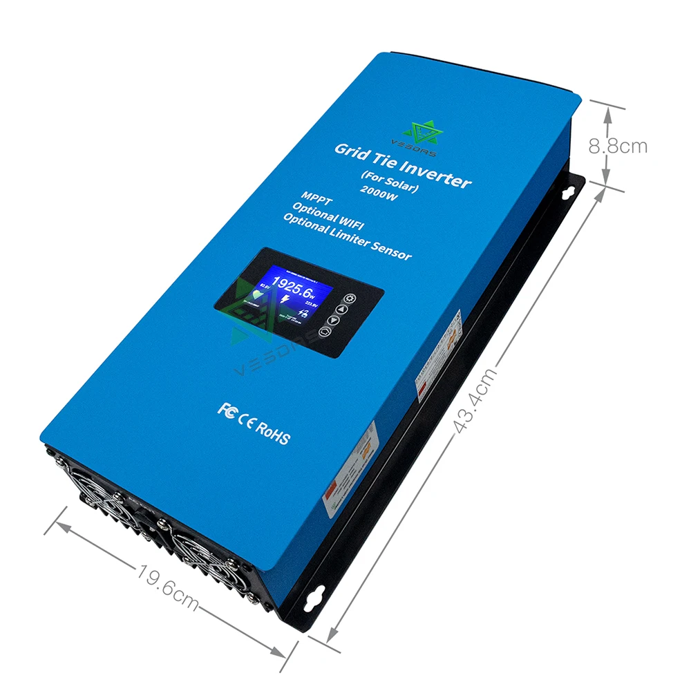 2000W 태양 광 인버터 3M 리미터 센서 45-90VDC MPPT 그리드 넥타이 Inversor 순수 사인파 230V 350W 400W 500W PV