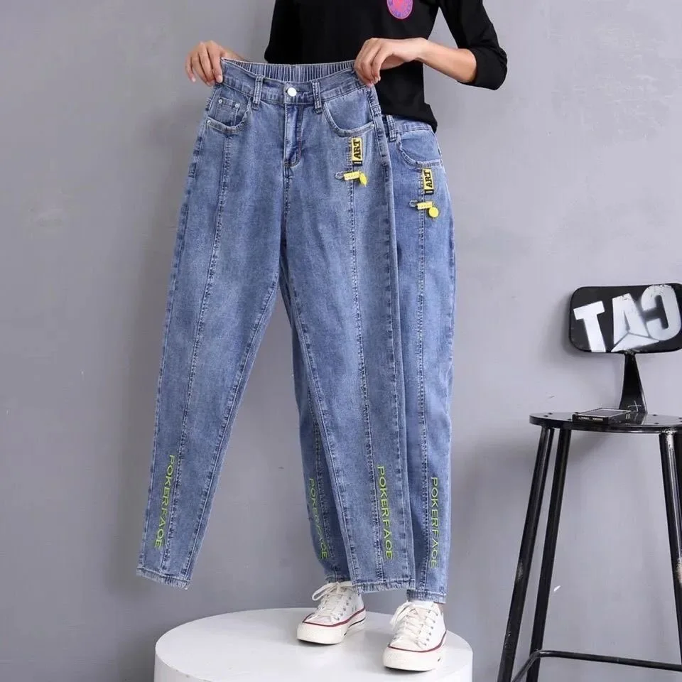 

Woman Jeans Pants Denim Women's Elastic High Waist Loose Large Size Pantalones Vaqueros Mujer