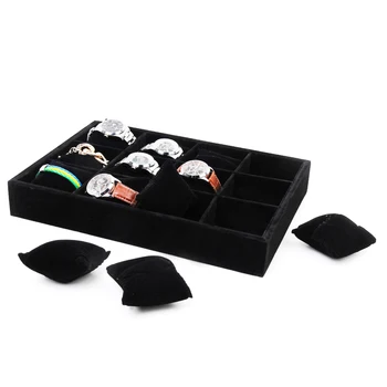 

Black Wooden &Velvet 12-Grid Watch Bracelet Display Storage Tray Case Holder