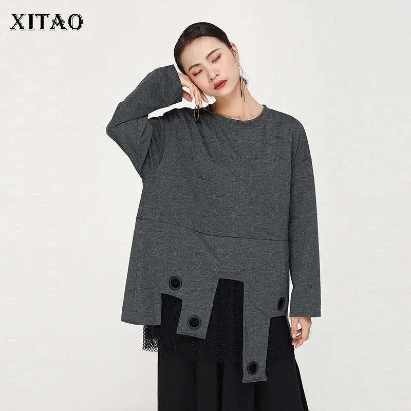 XITAO Асимметричная сетчатая сшитая открытая футболка Элегантная для полных