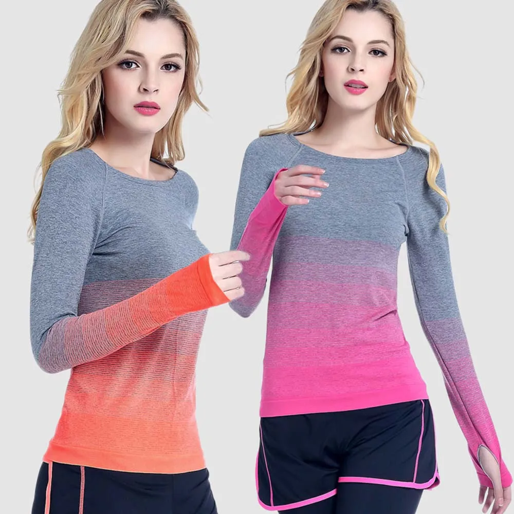 HOT Sale Ladies Yoga Top Women Elastic Long Sleeve Yoga Top Shirts Sport Shirt Fitness Workout Gym Running T-Shirts Fashion