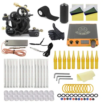 

Professional Coil Tattoo Machine kit Set With Tattoo Power Supply Needles Foot Pedal Clip Cord Set Free Shipping