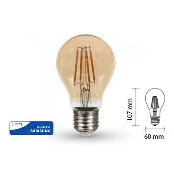

V-TAC LC27225A wire lamp Led filament E27 4W A60 warm white 2200K Cover Amber Led samsung warranty 5 years SKU-282