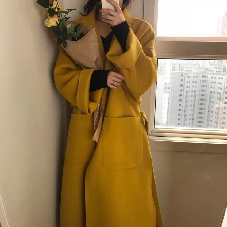 Fall/winter 2021 Solid Color Long Wool Coat Women's Coat Batwing Long Sleeve Loose Drop Shoulder Pocket Split Hem Fashion Jacket hooded puffer jacket