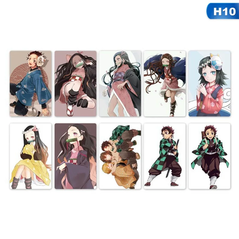 Demon Slayer Kimetsu no Yaiba Anime Card Sticker Pack DIY Waterproof Card Classic Kids Stickers toys for children 10 pcs - Цвет: H010